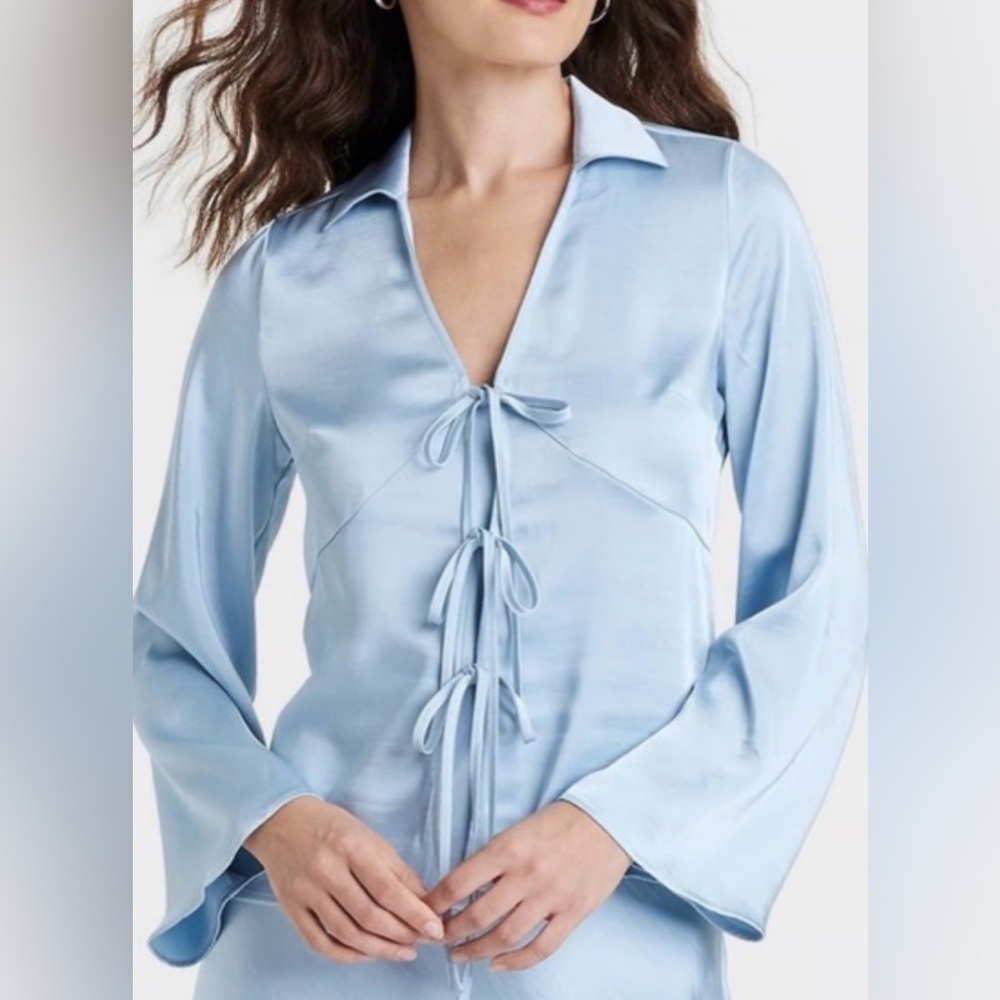 A New Day Sky Blue Satin Blouse Sz/1X